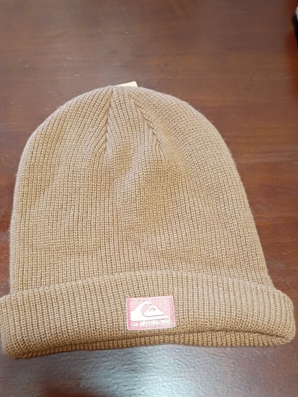 NWT Quiksilver Tan Brown Ribbed Knit Beanie with Logo Patch Winter Outdoor
